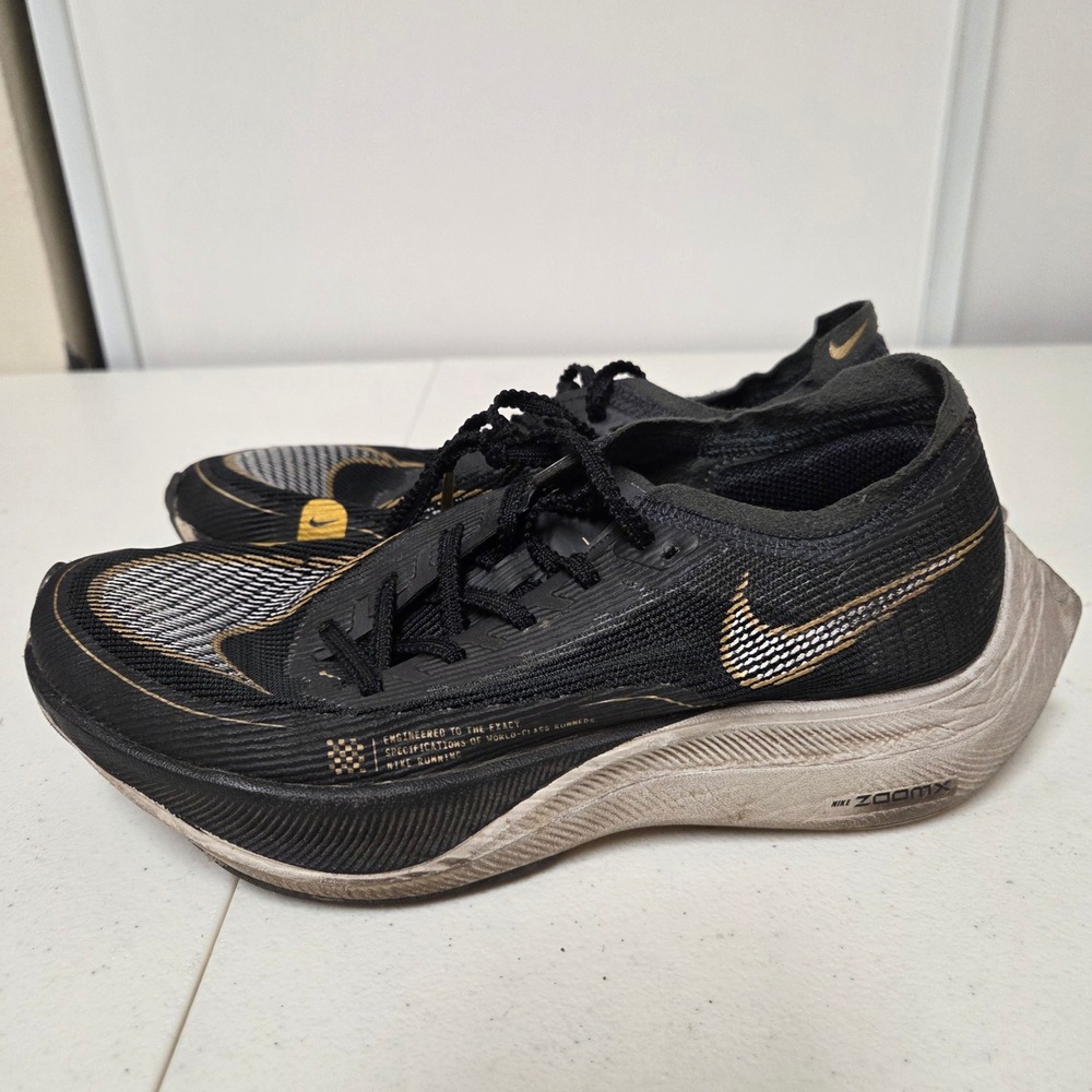 Nike ZoomX Vaporfly Next% 2 Black Gold Running Shoes CU4111-001 Mens 6 Wom 7.5